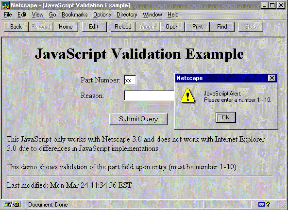 Form with validation JavaScript alert