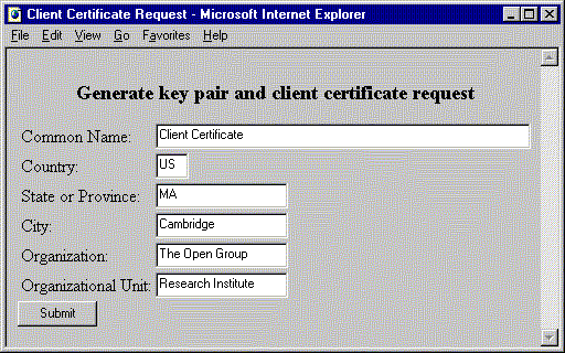 Sample Internet Explorer User Certificate Form