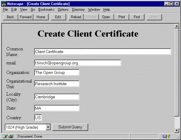 Sample Netscape Navigator User Certificate Form